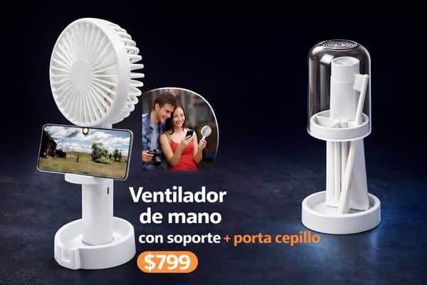 Ventilador mano c/ soporte + porta cepillo